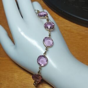 10" ANKLE Bracelet Pink Bead Goldtone Bracelet